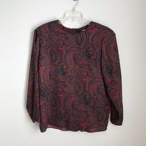 Vtg Lord & Taylor Women's Silk Red Paisley Blouse
